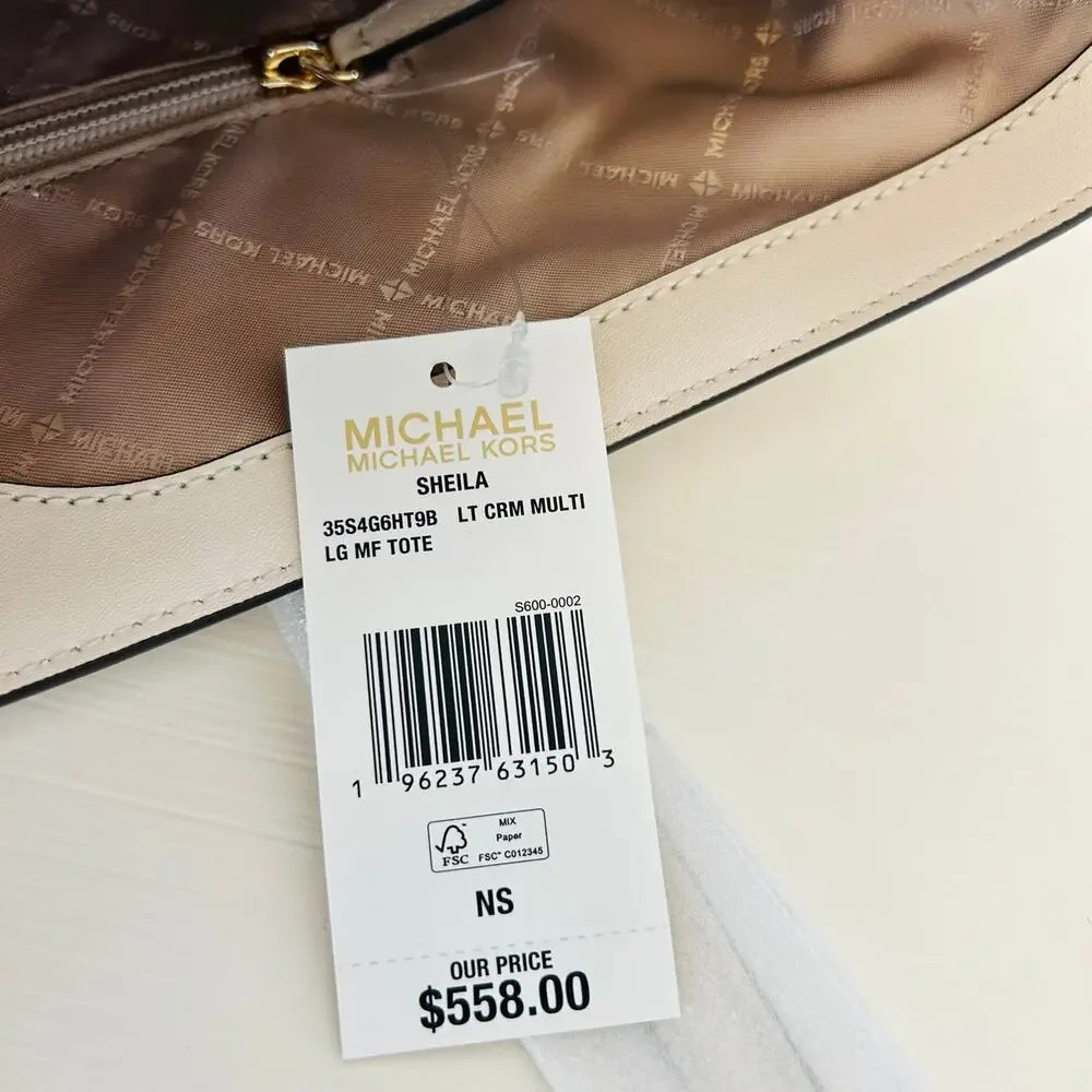 Michael Kors Purse & Wallet Sheila Large Signature Logo Tote Bag LT Cream MK - Picture 9 of 10